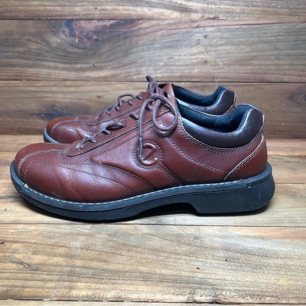 Ecco Shock Point Leather Brown Dress Casual Shoes Made In Thailand Men's 8.5